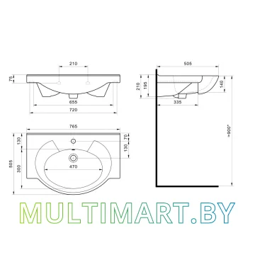 Умывальник Santek Байкал-75 76x51 (1.WH11.0.259) картинка 4
